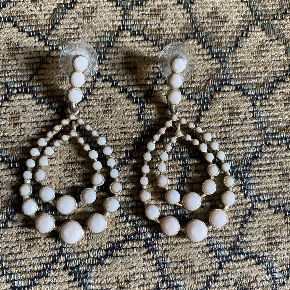 Anthropologie Cream Beaded Earrings